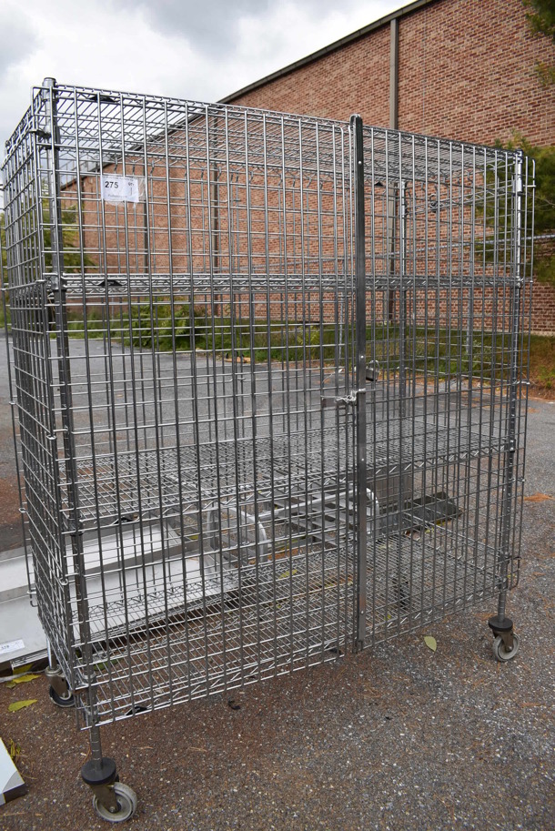 Chrome Finish 4 Tier Wire Shelving Unit w/ Liquor Cage on Commercial Casters. BUYER MUST DISMANTLE. PCI CANNOT DISMANTLE FOR SHIPPING. PLEASE CONSIDER FREIGHT CHARGES. 60x24x72 - Image 4 of 8