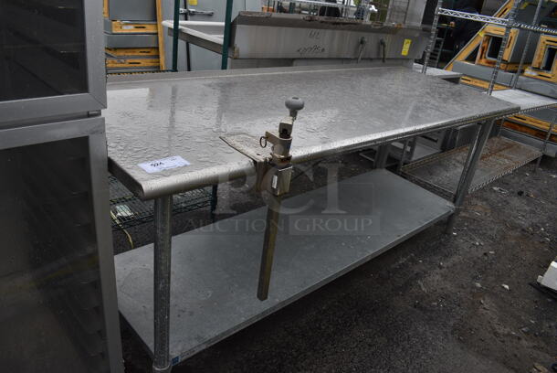 Stainless Steel Table w/ Metal Under Shelf and Mounted Commercial Can Opener. 84x30x33