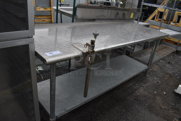 Stainless Steel Table w/ Metal Under Shelf and Mounted Commercial Can Opener. 84x30x33 - Image 1 of 4