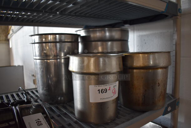 ALL ONE MONEY! Lot of 9 Various Stainless Steel Cylindrical Drop In Bins. Includes 9.5x9.5x8.5 - Image 2 of 3
