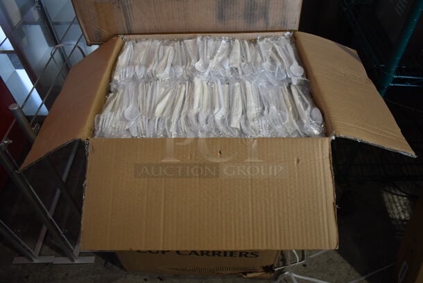 BRAND NEW Box of Visions Individually Wrapped Heavy Weight Plastic Cutlery Packs. - Image 1 of 4
