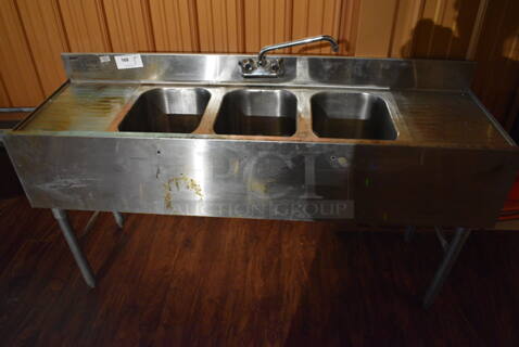 Eagle Stainless Steel Commercial 3 Bay Sink w/ Right Side Drain Board, Faucet and Handles. 60x18x33. Bays 10x14x9. Drain Boards 12x16x1. (bar)