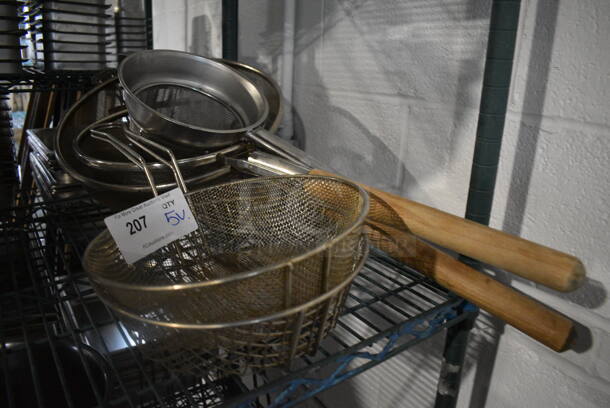 5 Various Metal Items; 4 Strainers and 1 Chinois Strainer. Includes 10x19x3. 5 Times Your Bid!
