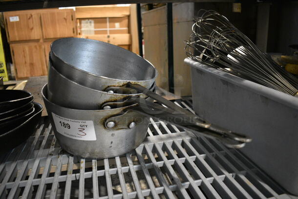 3 Various Metal Sauce Pans. Includes 17x9.5x5. 3 Times Your Bid!