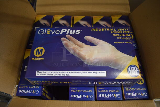 20 BRAND NEW BOXES of Give Plus Industrial Vinyl Powder Free Non Sterile Medium Gloves. 20 Times Your Bid!