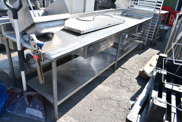 Stainless Steel Table w/ Sink Basin, Faucet, Handles, Drawer, Commercial Can Opener and Under Shelf.  - Image 1 of 7