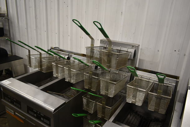 2014 Frymaster FMPH355SC Stainless Steel Commercial Floor Style 3 Bay Deep Fat Fryer w/ Fry Basket Hanging Station and 14 Metal Fry Baskets on Commercial Casters. 80,000 BTU. Unit Was Working When Removed. - Image 2 of 12