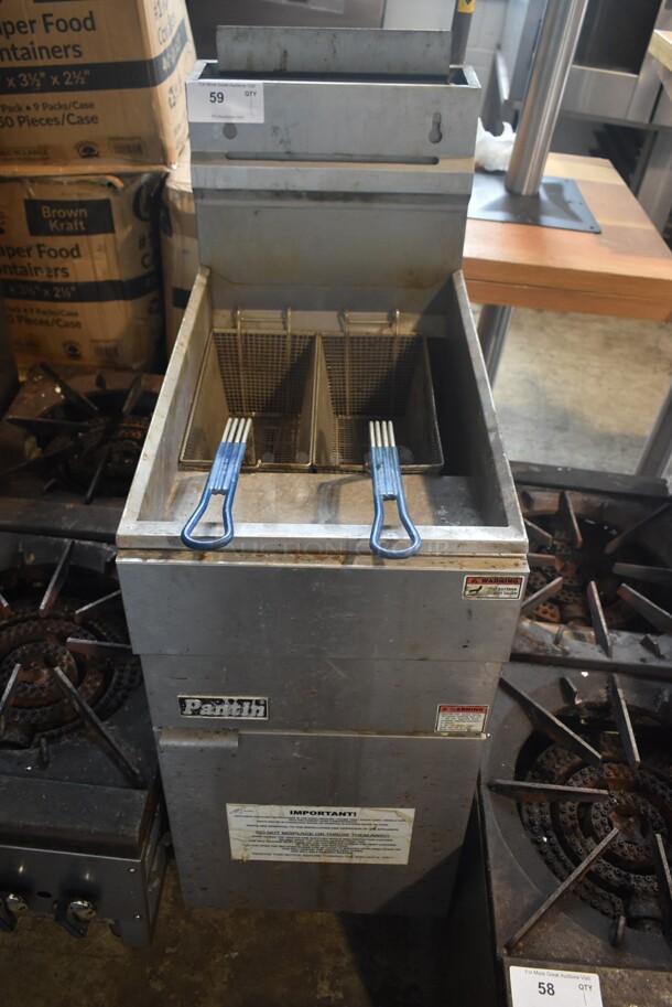 Pantin Stainless Steel Commercial Floor Style Natural Gas Powered Deep Fat Fryer w/ 2 Metal Fry Baskets.  - Image 1 of 6