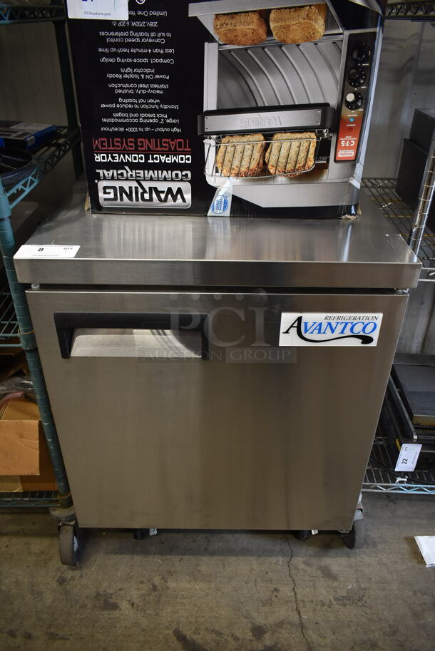 BRAND NEW SCRATCH AND DENT! 2023 Avantco 178AU27FHC Stainless Steel Commercial Single Door Undercounter Freezer on Commercial Casters. 115 Volts, 1 Phase. Tested and Working!