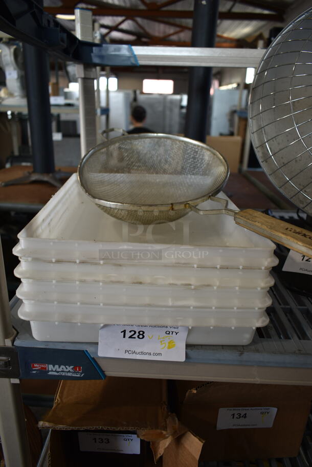 ALL ONE MONEY! Lot of Metal Strainer and 4 Poly Bins - Image 1 of 2