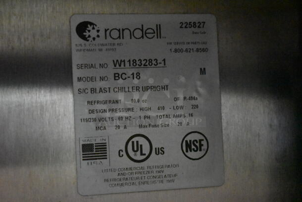 2015 Randell BC-18 Stainless Steel Commercial Floor Style Blast Chiller w/ 4 Probes. 115/230 Volts, 1 Phase.
 - Image 6 of 7
