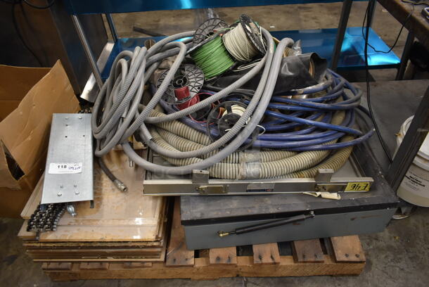 ALL ONE MONEY! PALLET LOT of Various Items Including Screen Printing Machine, Hoses, Wires and Metal Pieces - Image 1 of 5
