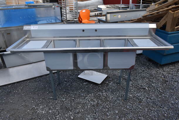 BRAND NEW SCRATCH AND DENT! Steelton 522CS31620LR Stainless Steel Commercial 3 Bay Sink w/ Dual Drain Boards. Bays 16x20. Drain Boards 16x22.  - Image 1 of 5