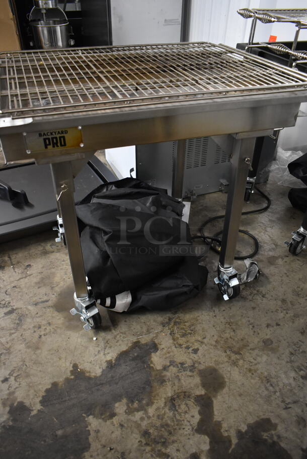LIKE NEW! Backyard Pro 554CHAR30SS Stainless Steel Commercial Portable Charcoal Grill w/ Cover on Commercial Casters. - Image 3 of 3