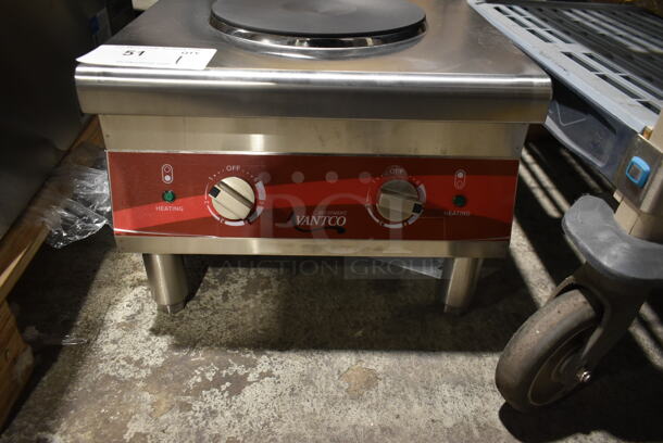 BRAND NEW SCRATCH AND DENT! Avantco 177CER200 Stainless Steel Commercial Countertop Electric Powered 2 Burner French Style Range. 240 Volts, 1 Phase.  - Image 3 of 4