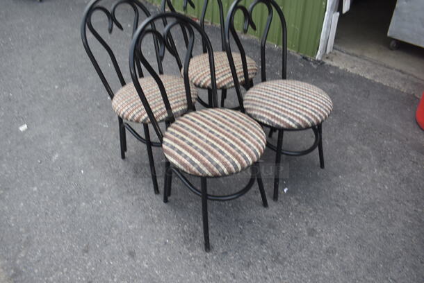 4 Black Scroll Back Chairs With Striped Cushioned Seats. 4 Times Your Bid. Cosmetic Condition May Vary. - Image 3 of 4