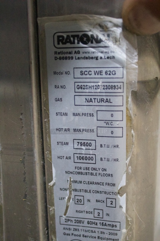 RATIONAL SCC WE 62G CombiOven, Natural Gas. 208v 2ph 60HZ 16Amps - Image 4 of 5