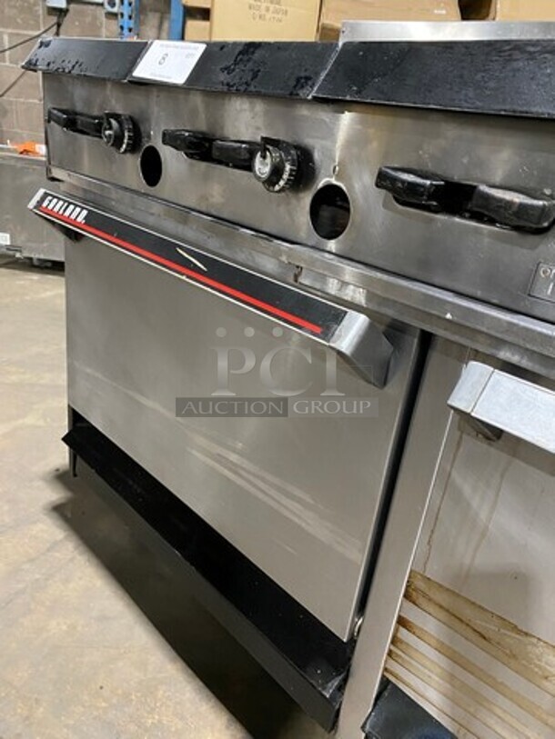 Garland Commercial Gas Powered 6 Burner Stove With Right Side Flat Griddle! Griddle Has Side Splashes! With Back Splash! With 2 Oven Underneath! Metal Oven Racks! All Stainless Steel! On Casters! - Image 9 of 12