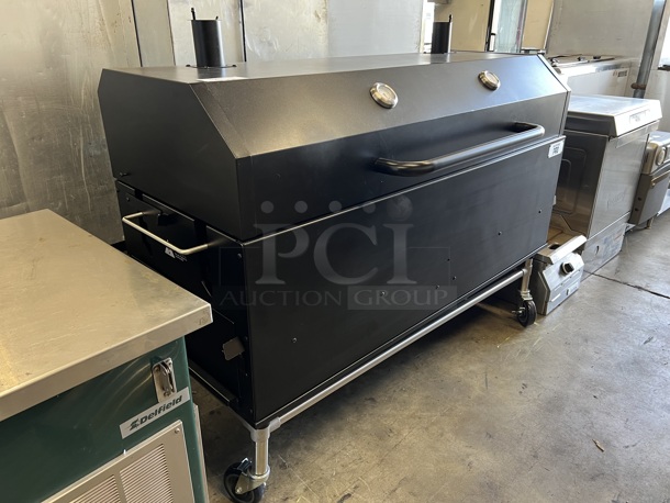 BRAND NEW SCRATCH AND DENT! Backyard Pro 554SMOKR60KD Metal Commercial Wood / Charcoal Smoker Grill on Commercial Casters. 70x30x44 - Image 2 of 7