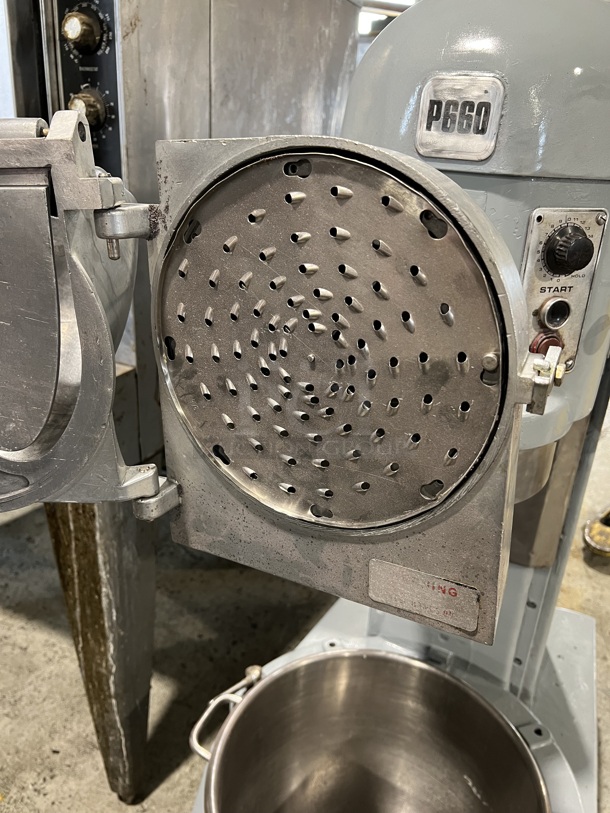 Hobart P660 Metal Commercial Floor Style 60 Quart Planetary Dough Mixer w/ Pelican Head, Dough Hook and Stainless Steel Mixing Bowl. 208 Volts, 1 Phase. 29x60x57 - Image 7 of 12