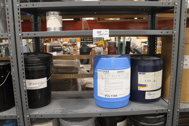 Gray Metal 6 Tier Shelving Unit w/ Contents Including Sartomer. BUYER MUST REMOVE. - Image 4 of 5