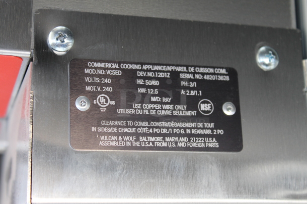 2 BRAND NEW SCRATCH AND DENT! Vulcan VC5ED ENERGY STAR Stainless Steel Commercial Electric Powered Full Size Convection Oven w/ View Through Doors, Metal Oven Racks and Thermostatic Controls on Commercial Casters. 240 Volts, 3/1 Phase. 2 Times Your Bid! - Image 8 of 9
