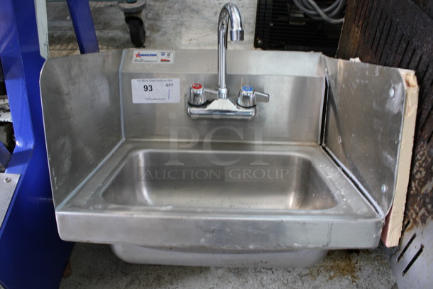 Omcan Stainless Steel Commercial Single Bay Sink w/ Faucet, Handles and Side Splash Guards. 17x16x20 - Image 4 of 5
