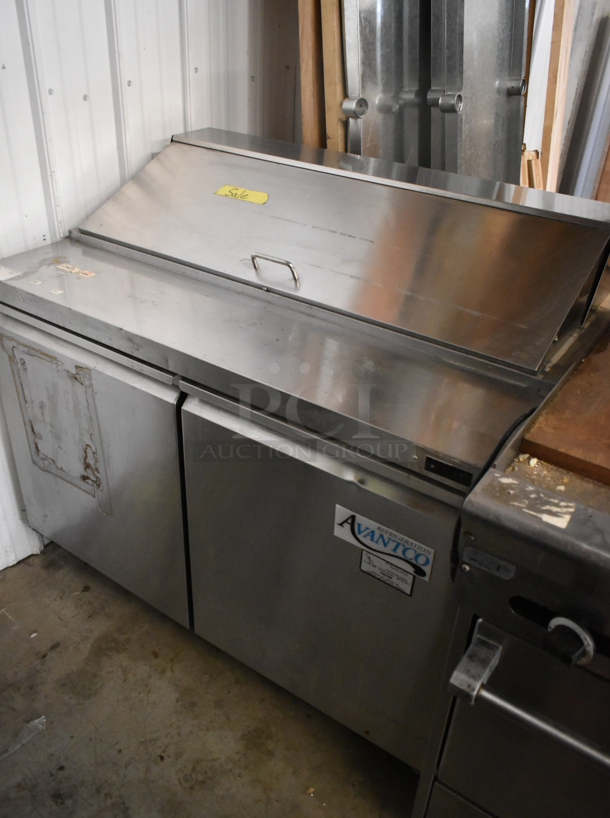Avantco 178SCL2 Stainless Steel Commercial Sandwich Salad Prep Table Bain Marie Mega Top on Commercial Casters. 115 Volts, 1 Phase. Tested and Powers On But Does Not Get Cold
 - Image 1 of 8