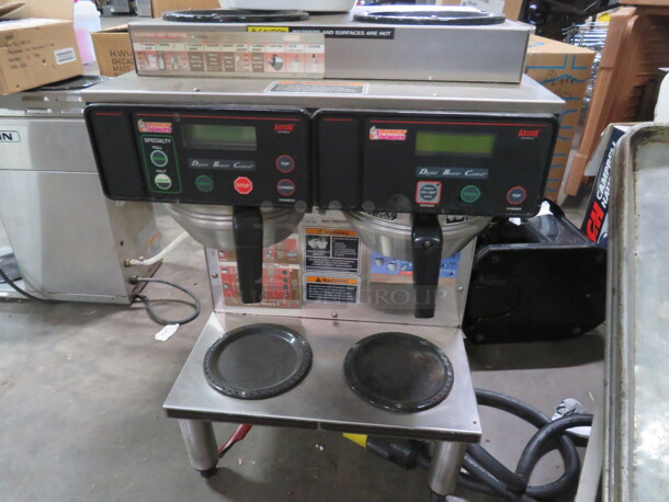 One Bunn Dual Coffee Brewer With Filter Baskets, And Dual Top Warmers. Model# ZXIOM 2/2 TWIN. 7500 Watt. 120/208-240 Volt. 1 Phase.