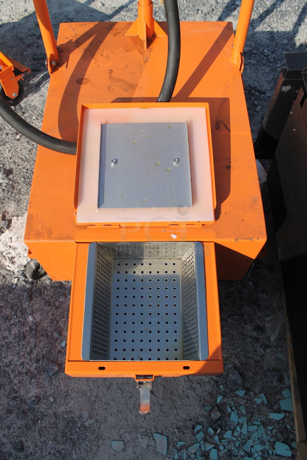 LIKE NEW! Fryclone Orange Metal Portable 50 Pound Capacity Oil Filtration System on Commercial Casters.  - Image 6 of 7