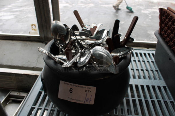 ALL ONE MONEY! Lot of Various Silverware in Black Poly Cauldron Style Bin! 12x12x9 - Image 1 of 3