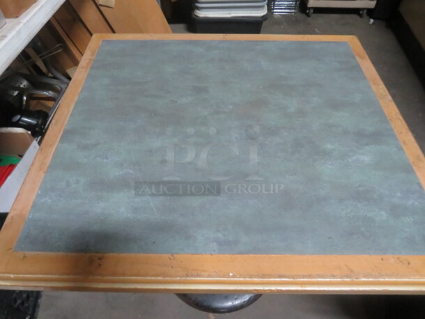 One Table Top With Green Laminate Insert On A Pedestal Base. 27X30X30 - Image 1 of 1