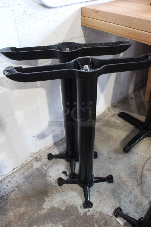 Wooden Butcher Block Tabletop and 2 Black Metal Straight Table Bases. Table Is Disassembled. 48x30x30. Tabletop 48x30x2, Table Bases 22x13x28 - Image 3 of 3