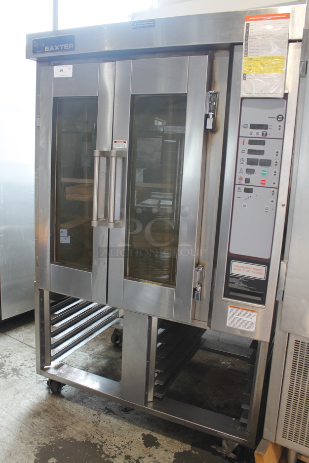 Baxter OV300G Stainless Steel Commercial Floor Style Natural Gas Powered Mini Rotating Rack Oven on Commercial Casters. 95,000 BTU. - Image 1 of 12