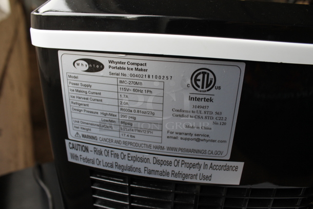 BRAND NEW SCRATCH AND DENT! Whynter IMC-270MB Portable 27lb Compact Countertop Ice Maker. 115 Volts, 1 Phase. Tested and Working!
 - Image 5 of 5
