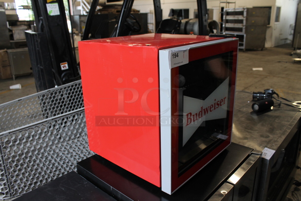BRAND NEW SCRATCH AND DENT! Budweiser MIS168BUD-6COM 50 Can Beverage Cooler, Glass Door, 1.8 cu ft. 115 Volts, 1 Phase. Tested and Working!
 - Image 2 of 3