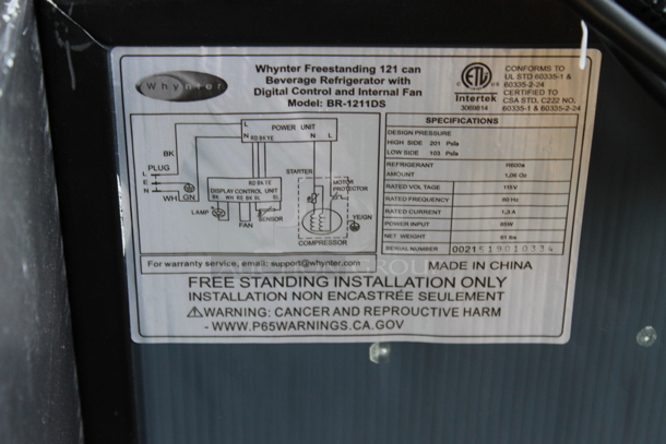 BRAND NEW SCRATCH AND DENT! Whynter 121 Can Digital Control Beverage Refrigerator Merchandiser. 115 Volts, 1 Phase. Tested and Working!
 - Image 3 of 4