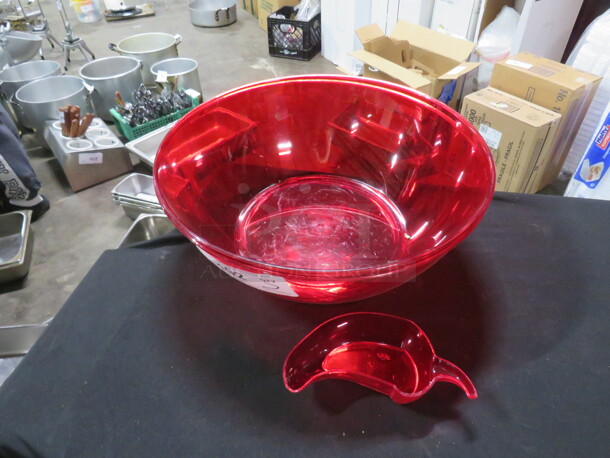 Red Poly Chip Bowl With Red Pepper Salsa Holder. 2XBID
