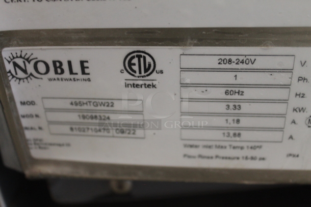 BRAND NEW SCRATCH AND DENT! 2022 Noble 495HTGW22 Stainless Steel Commercial Undercounter Glass Washer. 208-240 Volts, 1 Phase. - Image 6 of 6