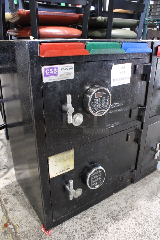 Corporate Safe Specialists Black Metal 2 Compartment Safe. Comes w/ 2 Combinations - Cannot Verify That The Combinations Are Accurate. 20x16x28 - Image 3 of 7