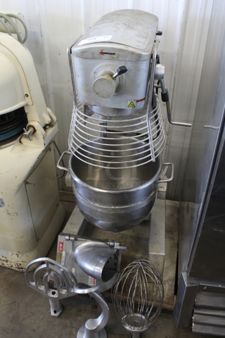 2020 Omcan SP300A Metal Commercial Floor Style Planetary Dough Mixer w/ Mixing Bowl, Bowl Guard, Pelican Head, Whisk, Paddle and Dough Hook Attachments. 110 Volts, 1 Phase. Cannot Test - Unit Needs New Plug