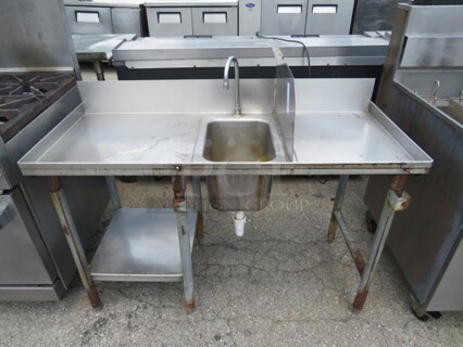 One SS 1 Compartment Sink With Faucet, R/L Drain Board, And Small Under Shelf. 51X22X42