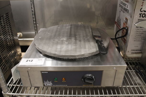 LIKE NEW! Carnival King 382CM16A Commercial Stainless Steel Electric Countertop Crepe Maker With Cast Iron Plate And  Metal T Spreader. 120V. Tested And Working!