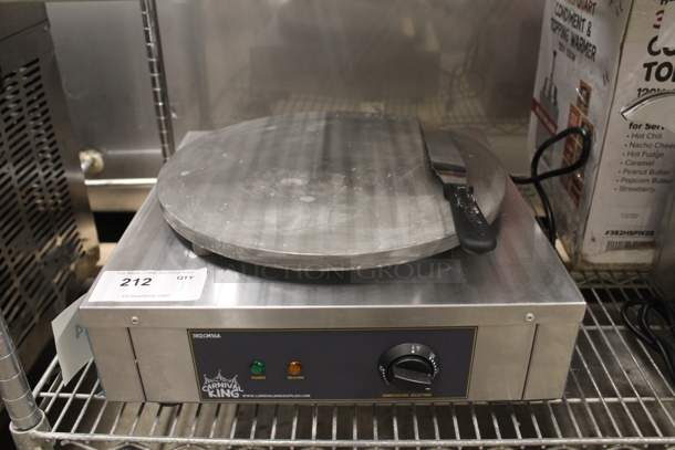 LIKE NEW! Carnival King 382CM16A Commercial Stainless Steel Electric Countertop Crepe Maker With Cast Iron Plate And  Metal T Spreader. 120V. Tested And Working! - Image 1 of 7