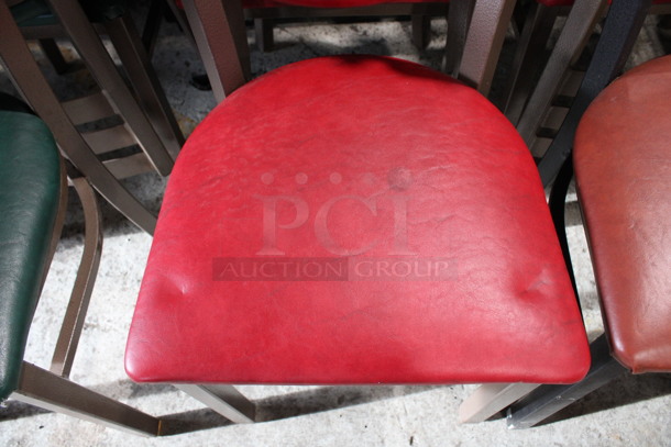 4 Brown Metal Dining Chairs w/ Red Seat Cushion. 16x17x32. 4 Times Your Bid! - Image 3 of 4