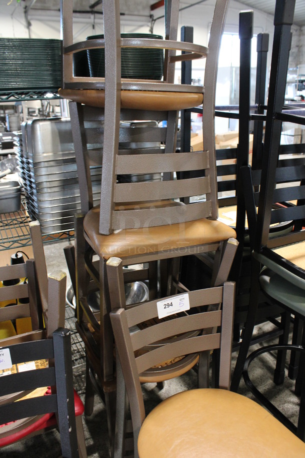 5 Brown Metal Dining Chairs w/ Tan Seat Cushion. 16x17x32. 5 Times Your Bid! - Image 3 of 4