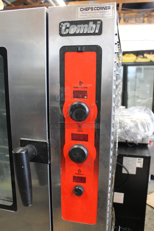 Vulcan ABC7G-NAT Stainless Steel Commercial Natural Gas Powered Combi Convection Oven on Commercial Casters.
 - Image 4 of 8