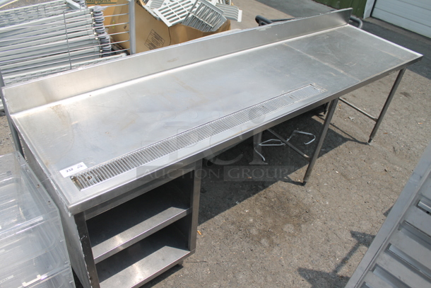 Commercial Stainless Steel Work Table With Backsplash and 2 Open Base Cabinets On Galvanized Legs.