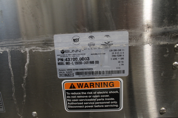 2016 Bunn IMIX-5 Stainless Steel Commercial Countertop Cappuccino Machine. 120/208-240 Volts, 1 Phase. - Image 5 of 5