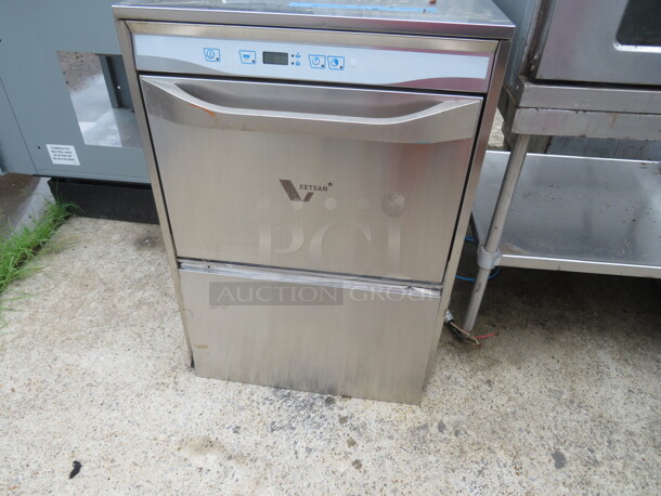 One Stainless Steel Veetsan Under Counter Dishwasher With 1 Dishwasher Rack. Model# VDU30. 208 Volt. 24X26X34 - Image 1 of 2